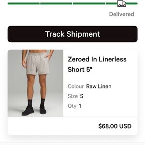 Like new Lululemon Zeroed In Linerless Short 5” in Raw Linen (a light tan)